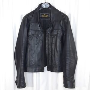 Leather Cult Jacket Mens Unisex Medium Black Genuine Leather Biker Vintage Moto